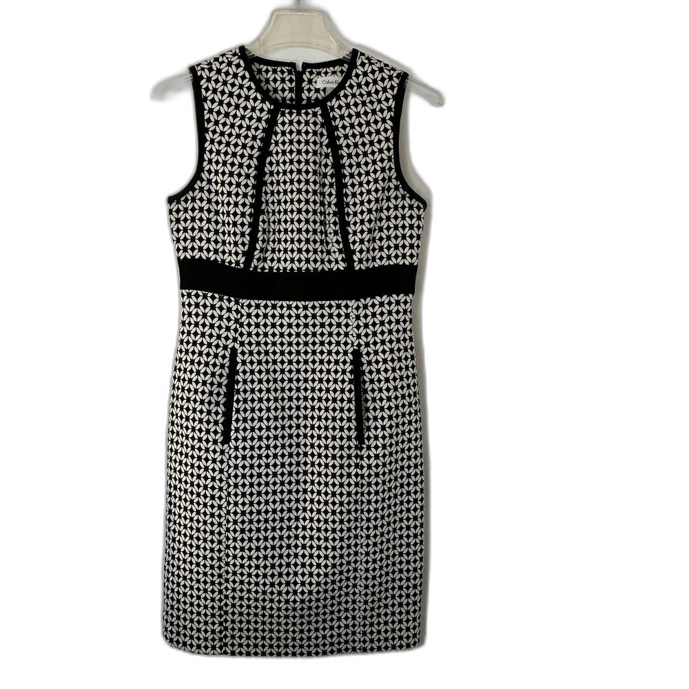 Calvin Klein Sleeveless Black and White Mini Dress Back Zip with Pockets